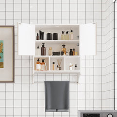 Bathroom Wall Cabinet with Towel Rack & Shelf White/Black