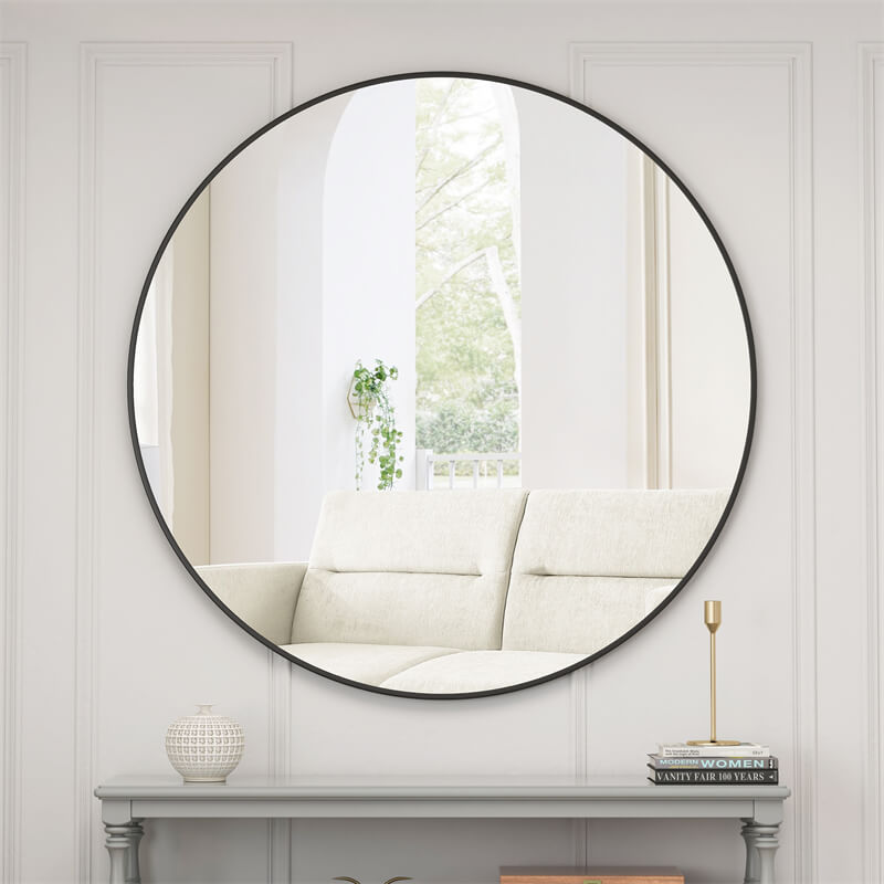 39 Inch Metal Framed Round Wall Mirror