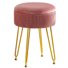 Velvet Round Vanity Stool with Storage