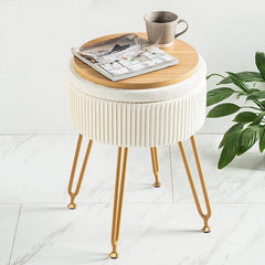 Velvet Round Vanity Stool with Storage