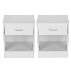 2 PCS White Small Bedside Table with Drawer and Storage Shelf