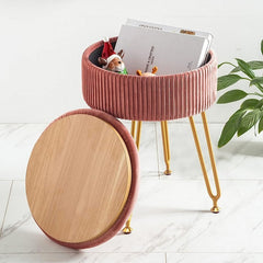 Velvet Round Vanity Stool with Storage