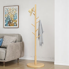 Wooden Coat Rack Stand with 8 Hooks